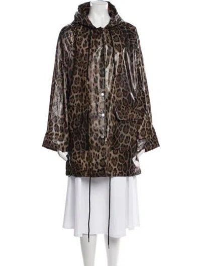 Pre-owned Pam & Gela Animal Print Faux Fur Coat In Brown
