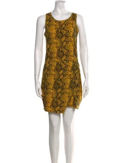 Pre-owned Pam & Gela Animal Print Knee-length Dress In Yellow