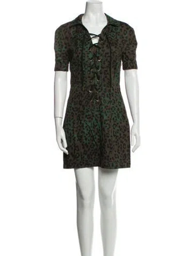 Pre-owned Pam & Gela Animal Print Mini Dress In Green