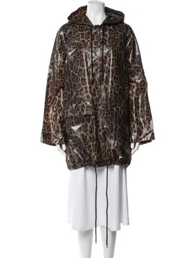 Pre-owned Pam & Gela Animal Print Parka In Brown