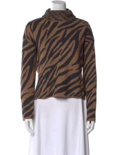 Pre-owned Pam & Gela Animal Print Turtleneck Sweater In Brown