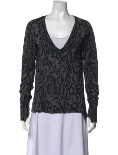 Pre-owned Pam & Gela Animal Print V-neck Sweater In Grey