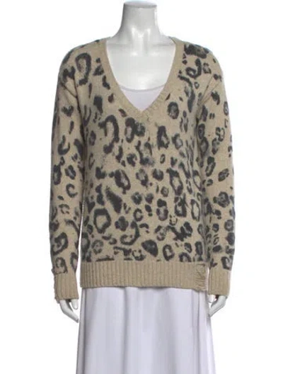 Pre-owned Pam & Gela Animal Print V-neck Sweater In Grey/neutrals
