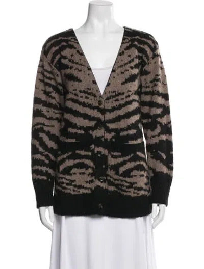 Pre-owned Pam & Gela Animal Print V-neck Sweater In Neutrals