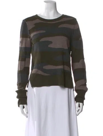Pre-owned Pam & Gela Camouflage Print Crew Neck Sweater In Green