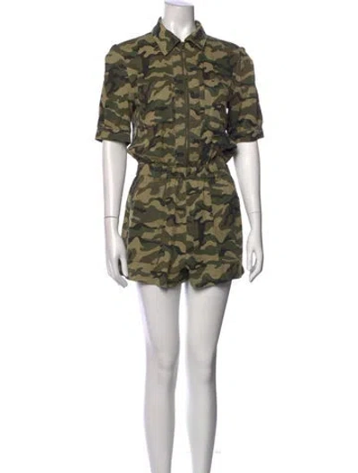 Pre-owned Pam & Gela Camouflage Print Romper In Green