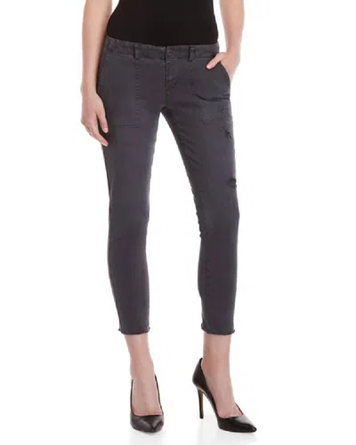 Pam & Gela Distressed Raw Hem Lace Up Detail Skinny Pants In Grey In Brown