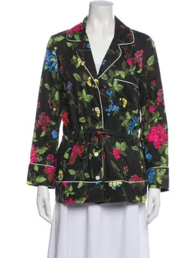 Pre-owned Pam & Gela Floral Print Blazer In Green