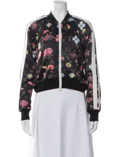 Pre-owned Pam & Gela Floral Print Bomber Jacket In Black