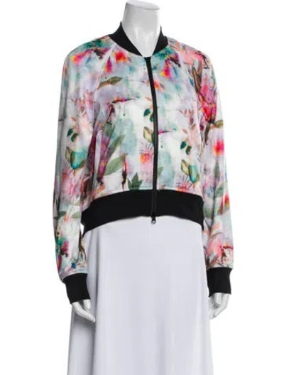 Pre-owned Pam & Gela Floral Print Bomber Jacket In Blue