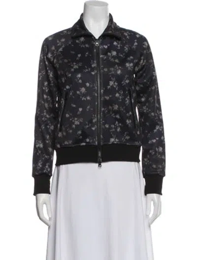 Pre-owned Pam & Gela Floral Print Bomber Jacket In Blue