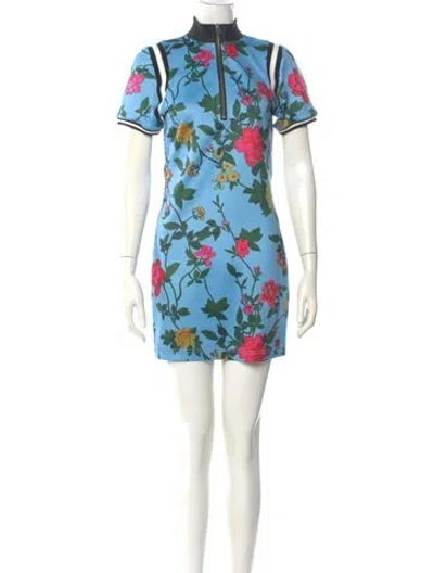 Pre-owned Pam & Gela Floral Print Mini Dress In Blue