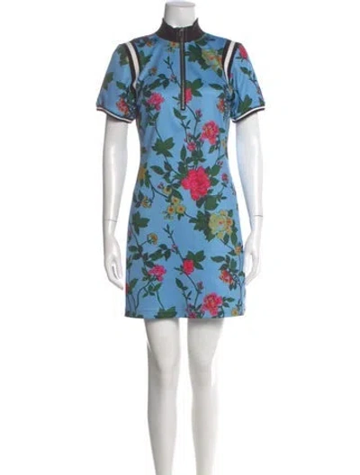 Pre-owned Pam & Gela Floral Print Mini Dress In Blue