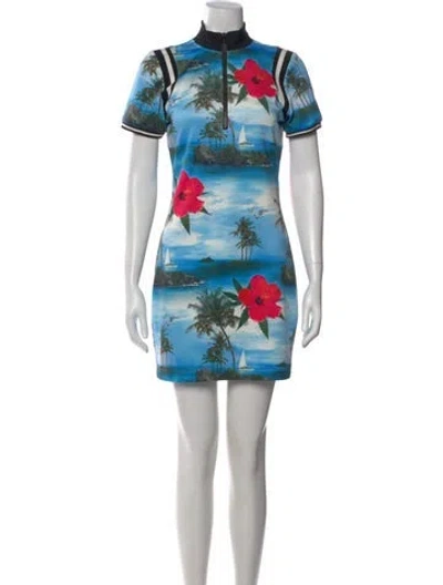 Pre-owned Pam & Gela Floral Print Mini Dress In Blue