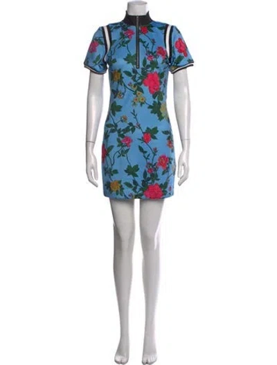 Pre-owned Pam & Gela Floral Print Mini Dress In Blue