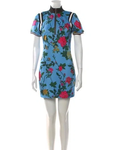Pre-owned Pam & Gela Floral Print Mini Dress In Blue