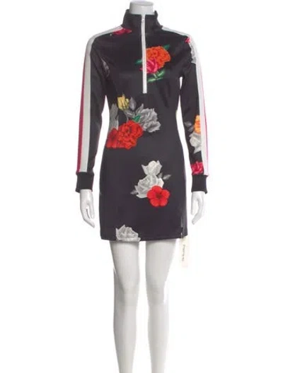 Pre-owned Pam & Gela Floral Print Mini Dress In Gray