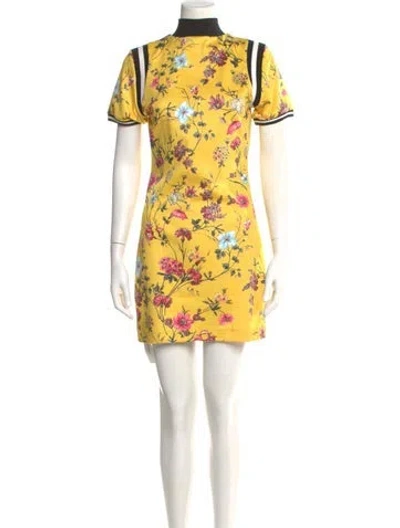 Pre-owned Pam & Gela Floral Print Mini Dress In Yellow
