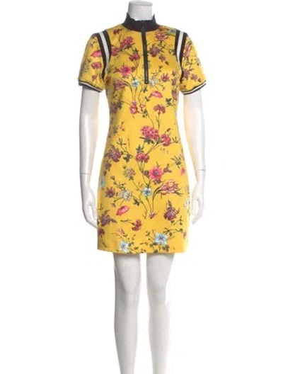 Pre-owned Pam & Gela Floral Print Mini Dress In Yellow