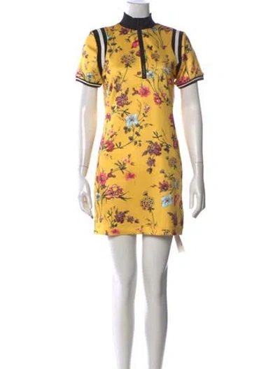Pre-owned Pam & Gela Floral Print Mini Dress In Yellow