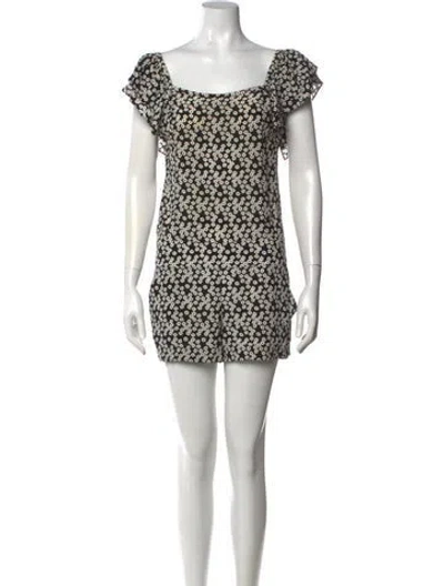 Pre-owned Pam & Gela Floral Print Square Neckline Romper In Multi