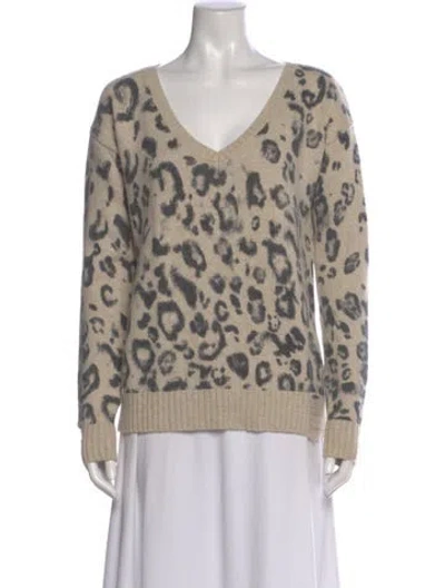Pre-owned Pam & Gela Nylon Animal Print Sweater In Gray