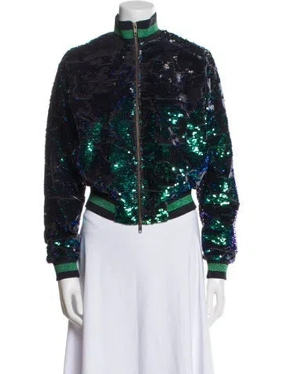 Pre-owned Pam & Gela Patterned Bomber Jacket In Blue