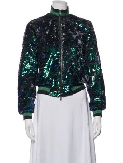Pre-owned Pam & Gela Patterned Bomber Jacket In Blue
