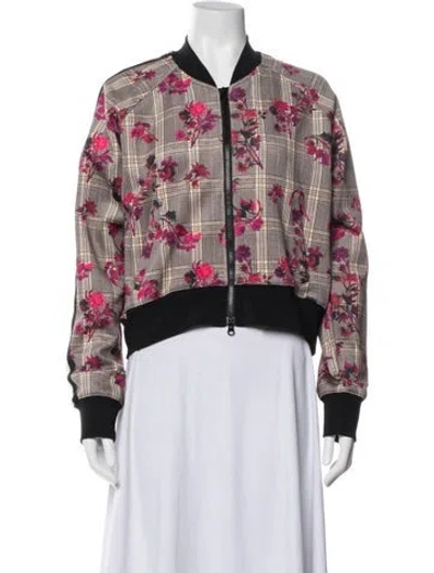 Pre-owned Pam & Gela Plaid Print Bomber Jacket In Grey