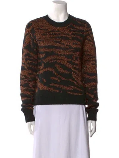 Pre-owned Pam & Gela Printed Crew Neck Sweater In Brown