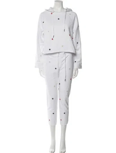 Pre-owned Pam & Gela Printed Embroidered Accent Pant Set In White