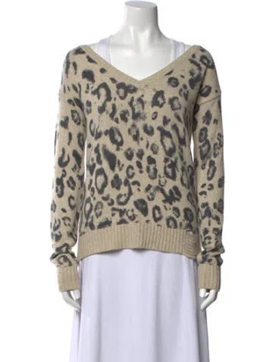 Pre-owned Pam & Gela Printed V-neck Sweater In Neutral