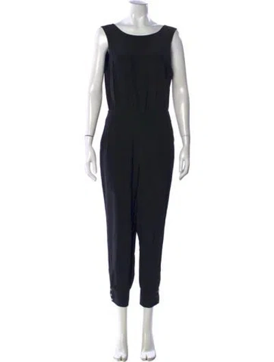 Pre-owned Pam & Gela Silk Scoop Neck Jumpsuit In Blue