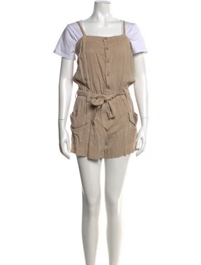 Pre-owned Pam & Gela Square Neckline Romper In Neutral