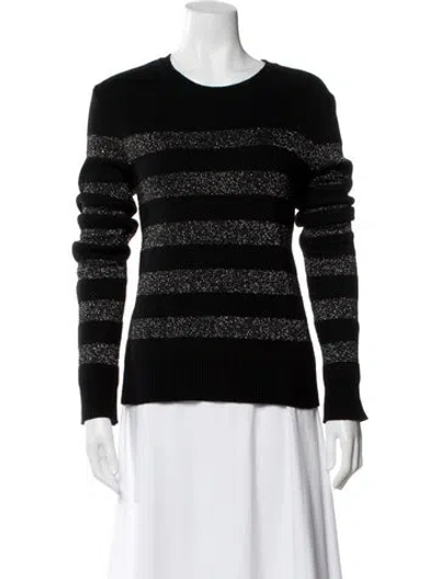 Pre-owned Pam & Gela Striped Crew Neck Sweater In Black