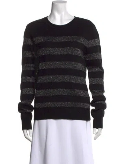 Pre-owned Pam & Gela Striped Crew Neck Sweater In Black