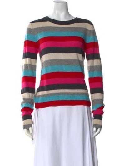 Pre-owned Pam & Gela Striped Crew Neck Sweater In Blue/grey/red