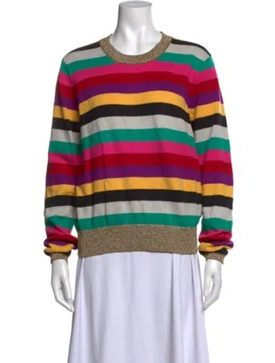 Pre-owned Pam & Gela Striped Crew Neck Sweater In Green
