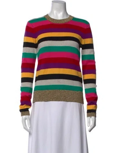 Pre-owned Pam & Gela Striped Crew Neck Sweater In Metallic/pink