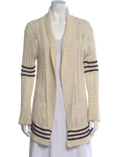 Pre-owned Pam & Gela Striped Open Front Sweater In Neutral