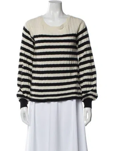 Pre-owned Pam & Gela Striped Scoop Neck Sweater In Black