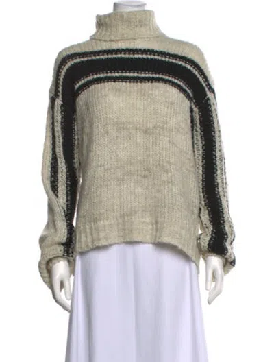 Pre-owned Pam & Gela Striped Turtleneck Sweater In Neutrals