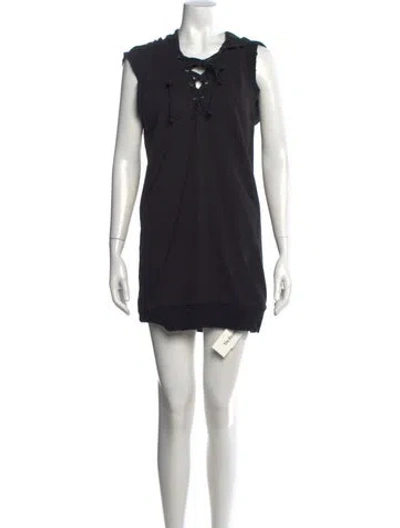 Pre-owned Pam & Gela Tie Neck Mini Dress In Black