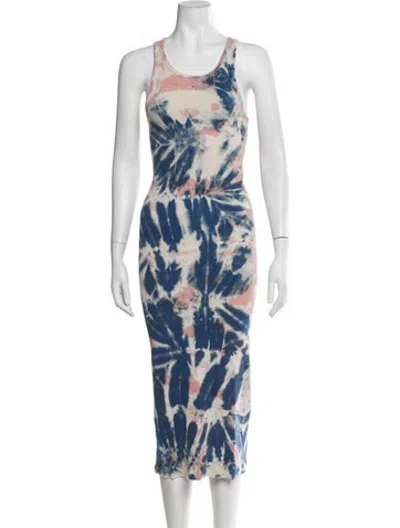 Pre-owned Pam & Gela Tie-dye Print Long Dress In Blue