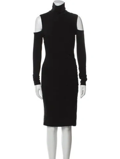 Pre-owned Pam & Gela Turtleneck Knee-length Dress In Black