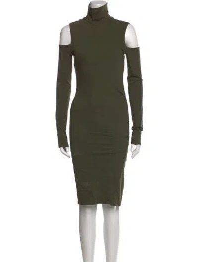 Pre-owned Pam & Gela Turtleneck Knee-length Dress In Green
