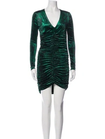 Pre-owned Pam & Gela V-neck Mini Dress In Green