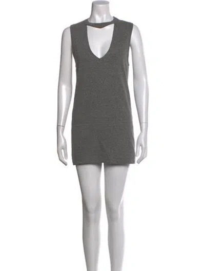 Pre-owned Pam & Gela V-neck Mini Dress In Grey