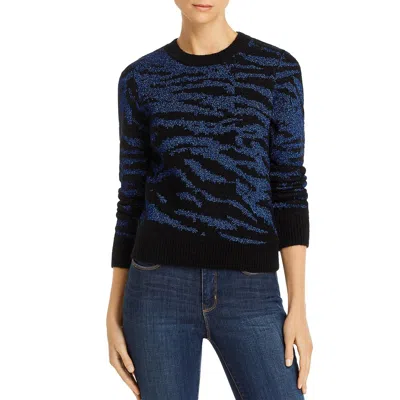 Pam & Gela Womens Metallic Tiger Print Sweater In Blue