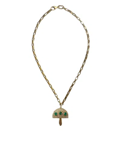 Pam Eisner Designs Diamond, Emerald Mushroom Necklace In Gold